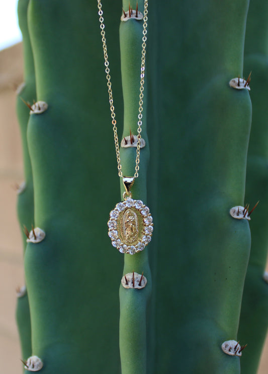 Rhinestone Virgin Mary Necklace