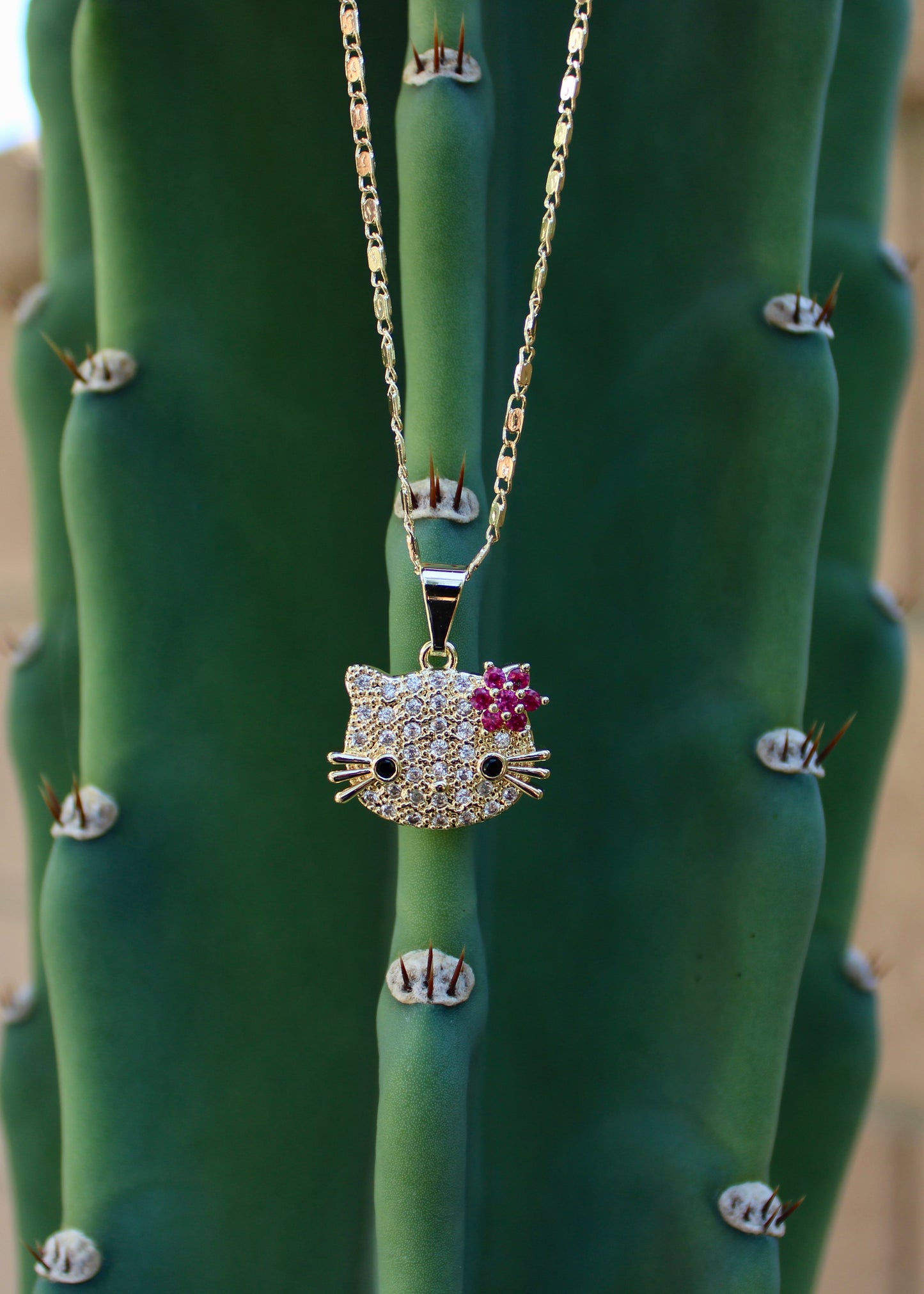 Hello Kitty Dark Pink Flower Necklace