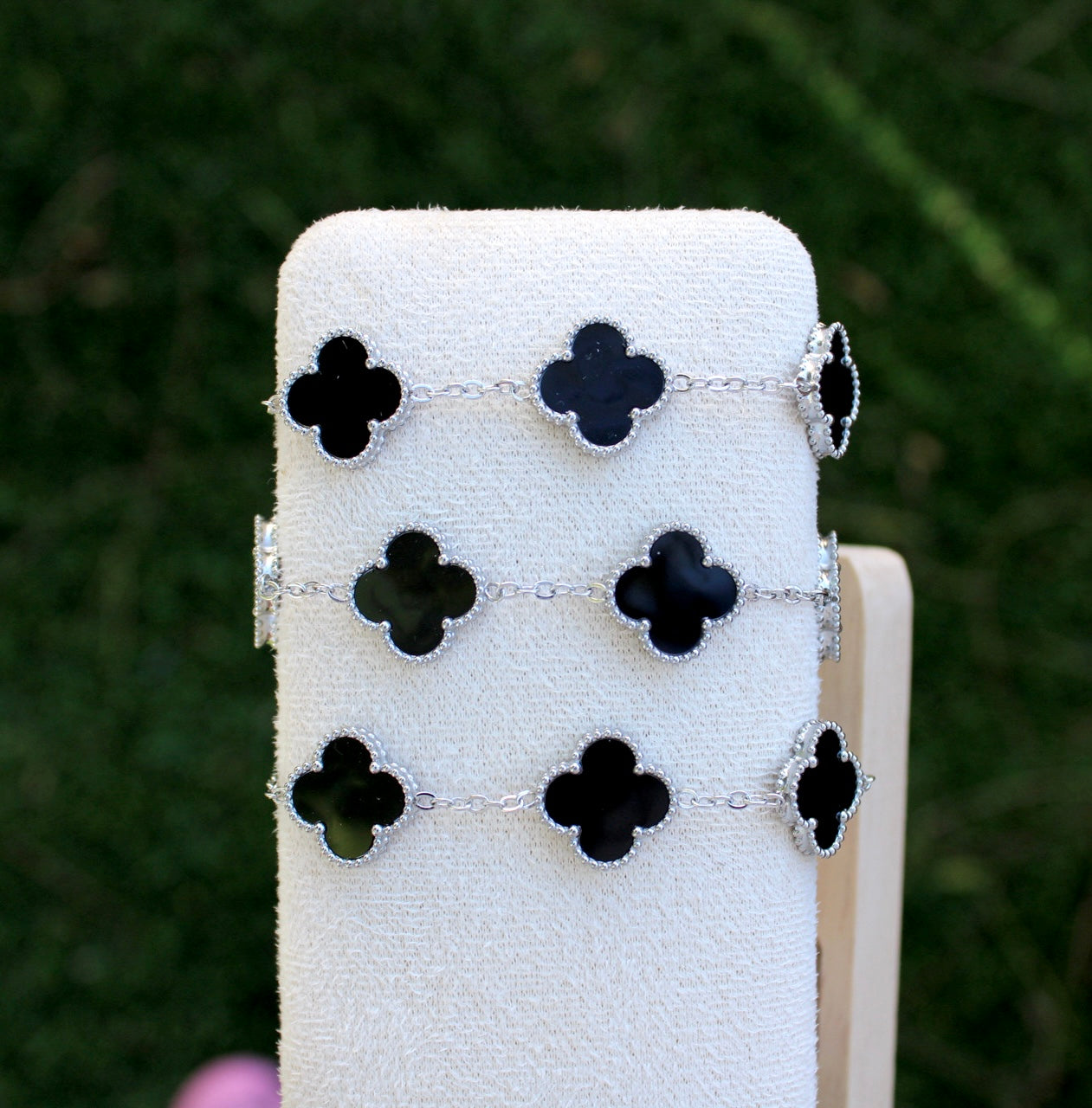 Silver Black Four Clover Bracelet