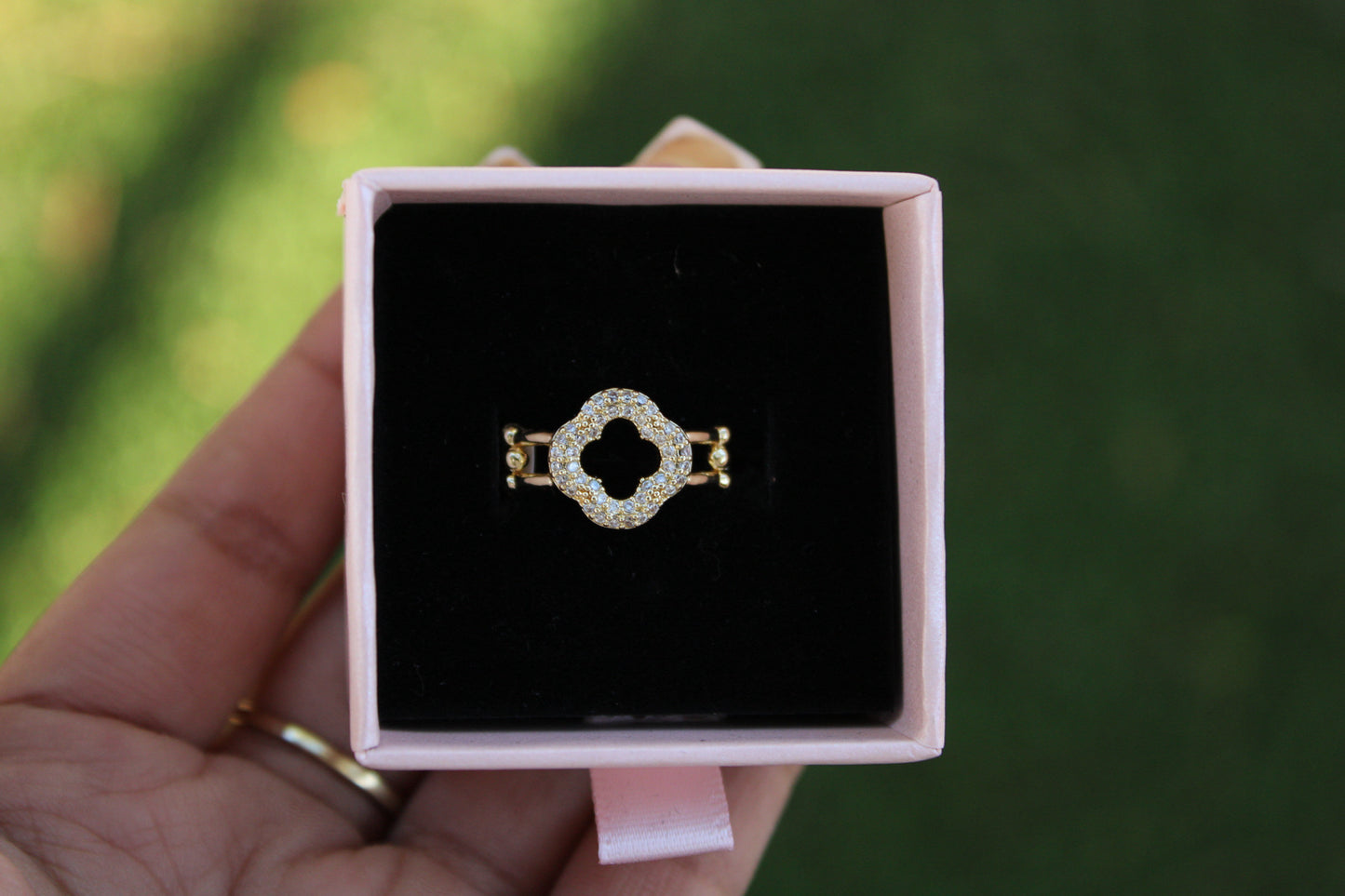 Adjustable Bling Clover Ring