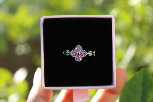 Pink Clover Ring Silver
