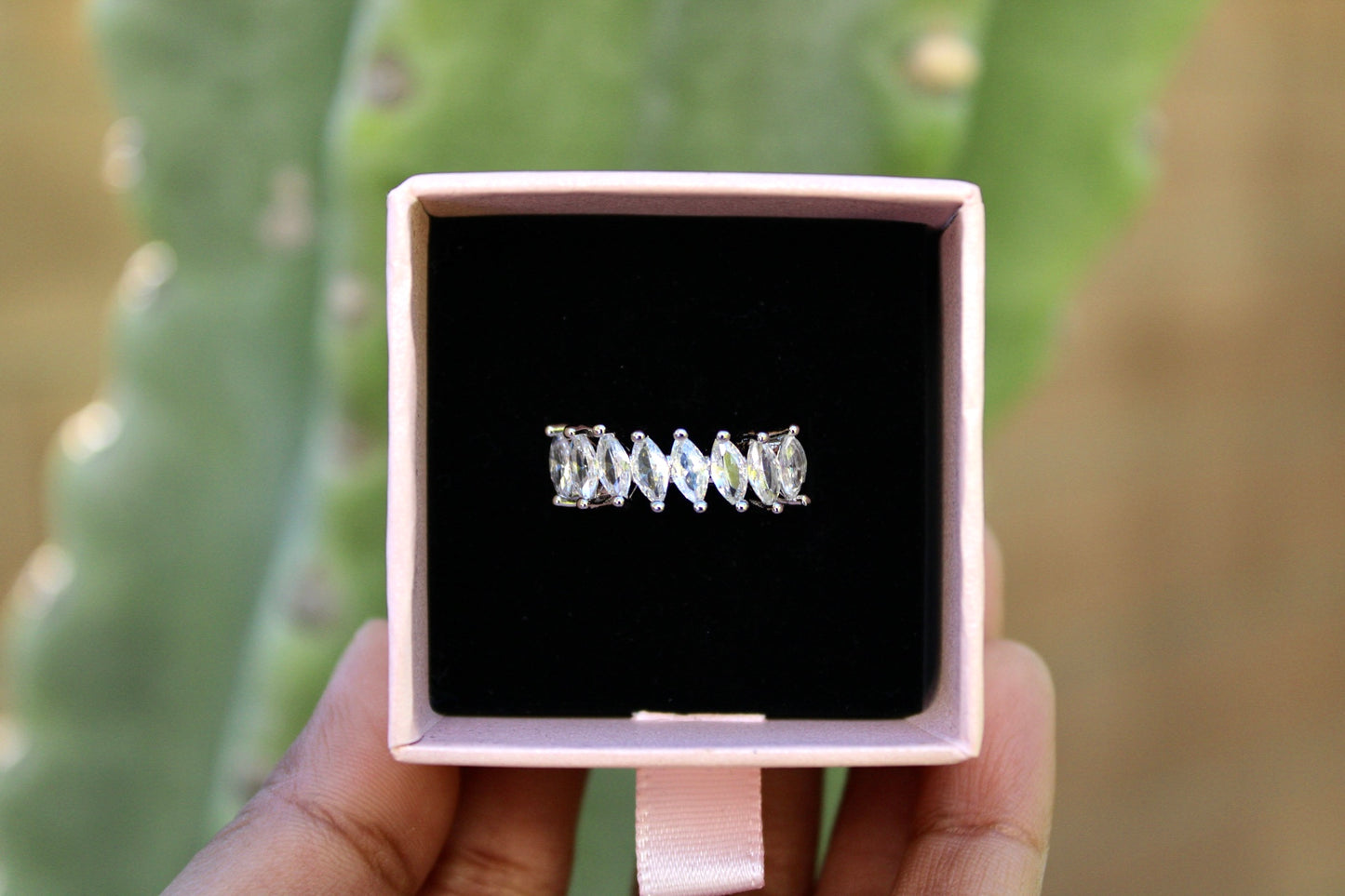 Clear Stone Chunky Ring Silver