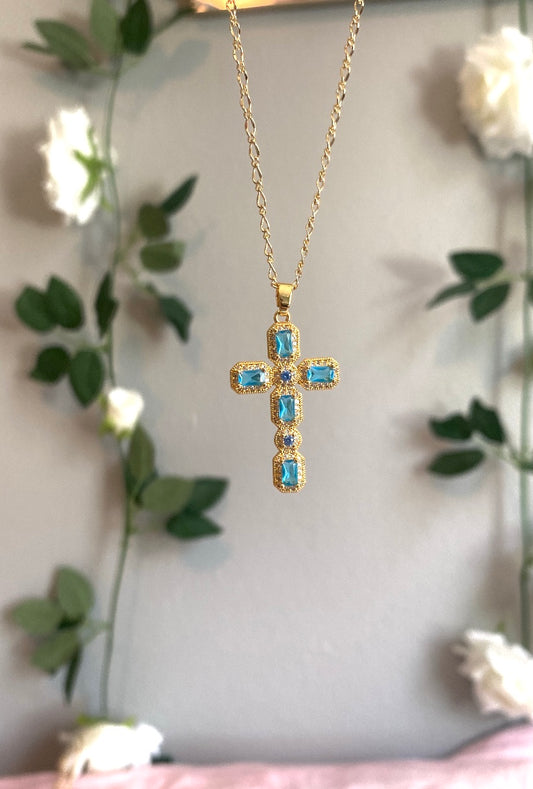 Teal Cross Necklace
