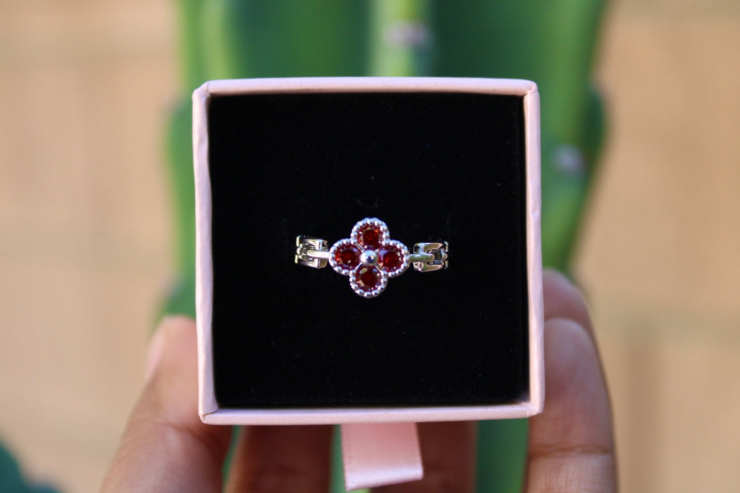 Red Clover Ring Silver