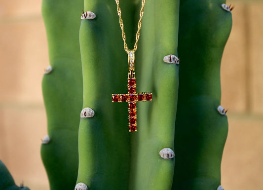 Red Bling Cross Necklace