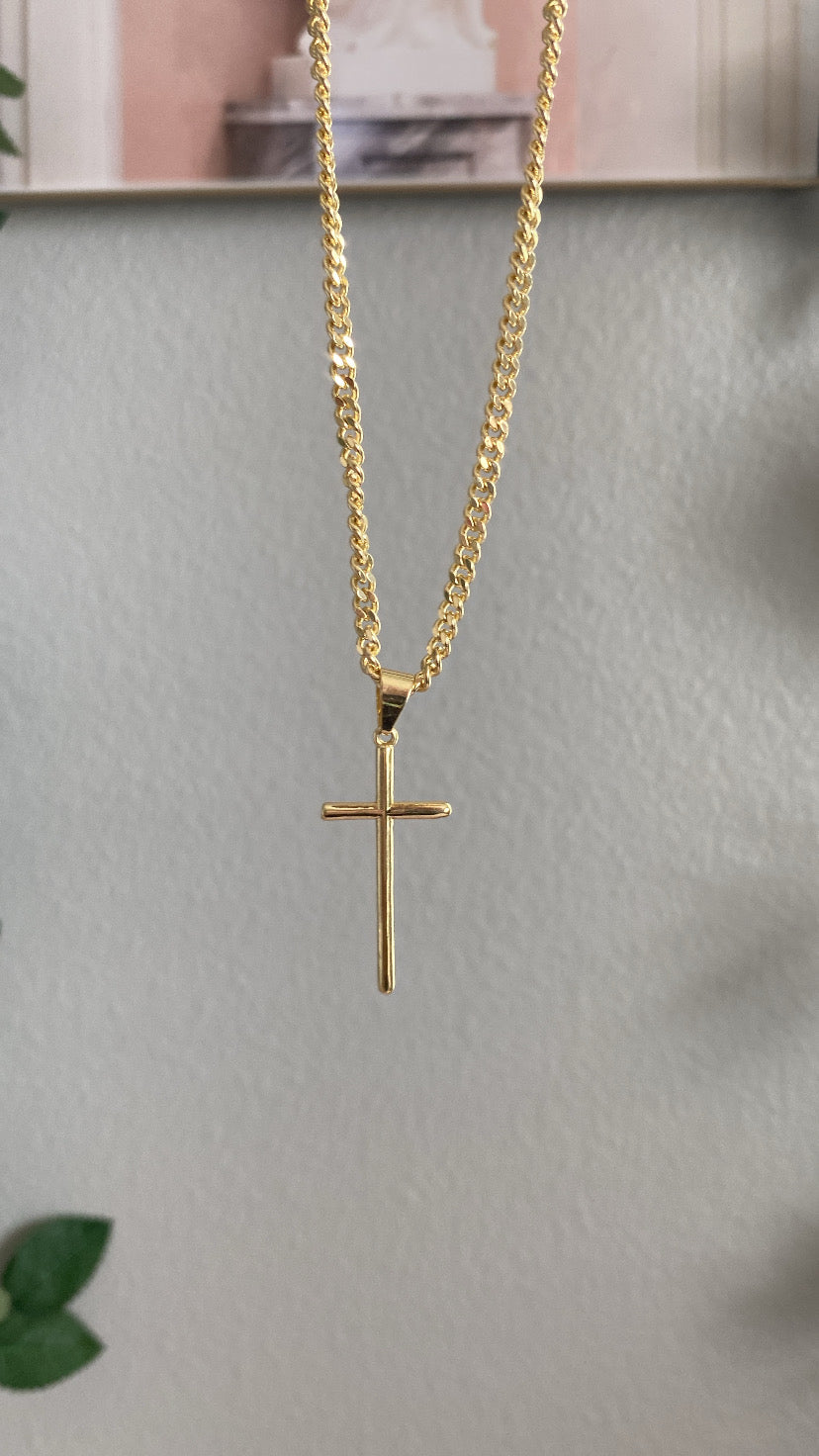 Cross necklace with Cuban chain