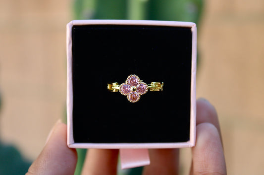 Pink Clover Ring Gold