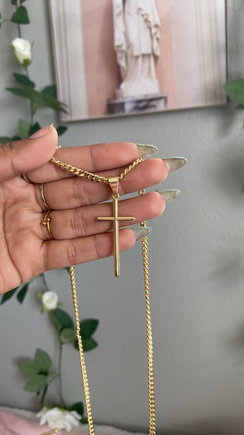Cross necklace with Cuban chain
