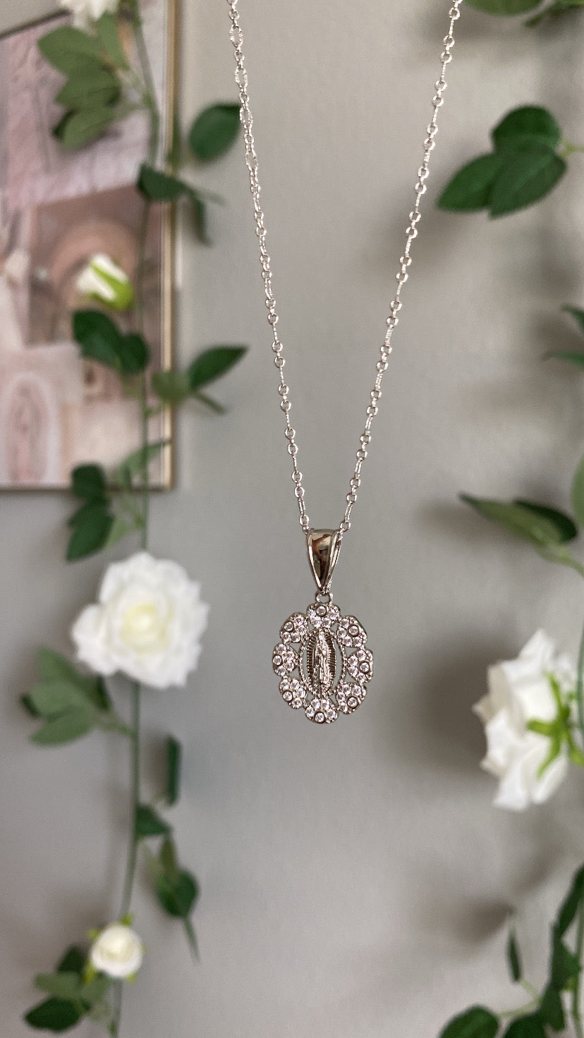 Silver Virgin Mary Necklace