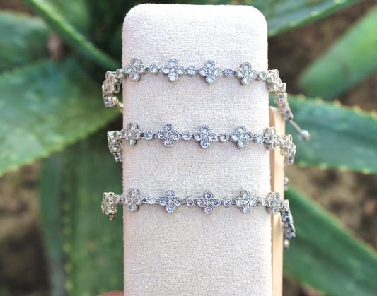 Four Clover Chunky Silver Bracelet