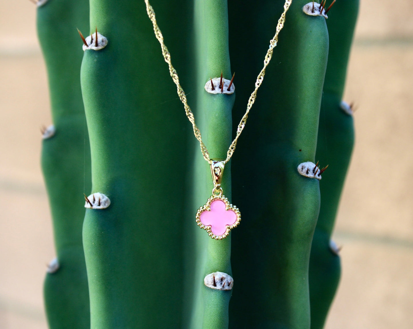 Pink Four Clover Necklace