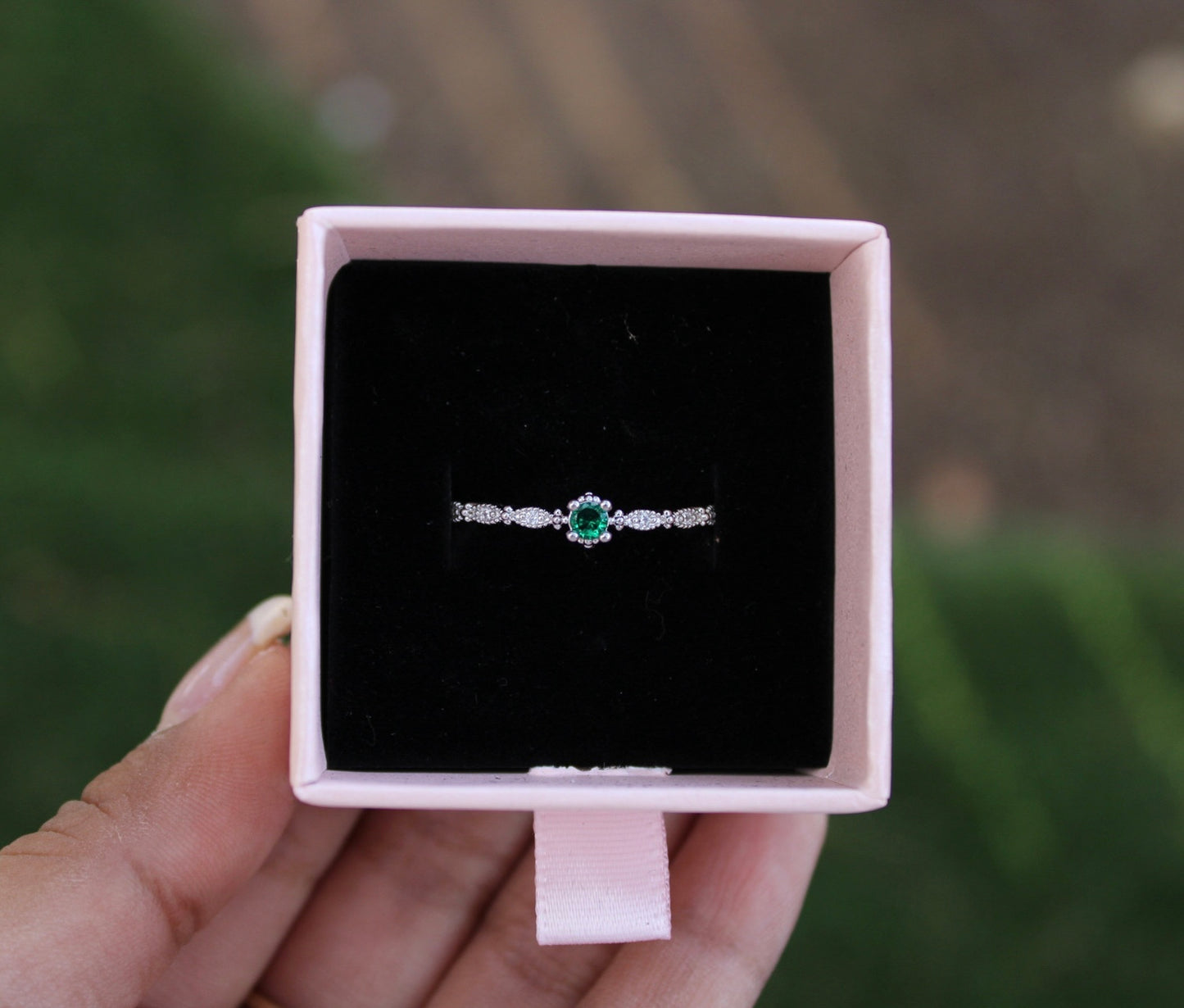 Green Stone Ring Silver